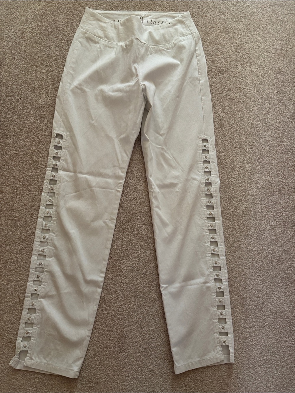 Euro Classic White stretch Rhinestone bling Pant-size 2